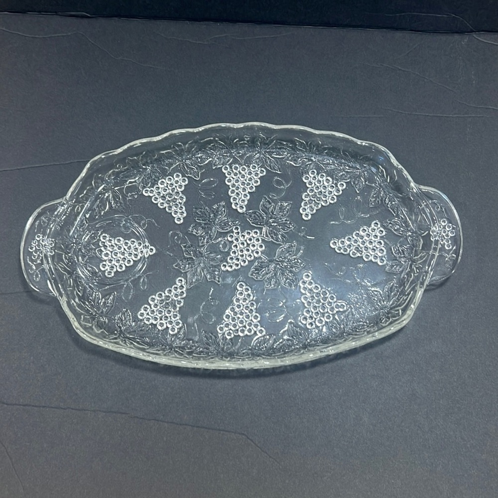 Vintage Anchor Hocking Snack Dish with Grape Design